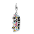 Amore La Vita Sterling Silver Rhodium-plated Polished 3-D Enameled Hippie Bus Charm with Fancy Lobster Clasp, 42 x 11 mm