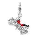 Amore La Vita Sterling Silver Rhodium-plated Polished 3-D Enameled Motorcycle Charm with Fancy Lobster Clasp, 36 x 20 mm