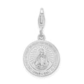 Amore La Vita Sterling Silver Rhodium-plated Polished Miraculous Medal Charm with Fancy Lobster Clasp, 37 x 15 mm