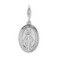 Amore La Vita Sterling Silver Rhodium-plated Polished Miraculous Medal Charm with Fancy Lobster Clasp, 40 x 13 mm