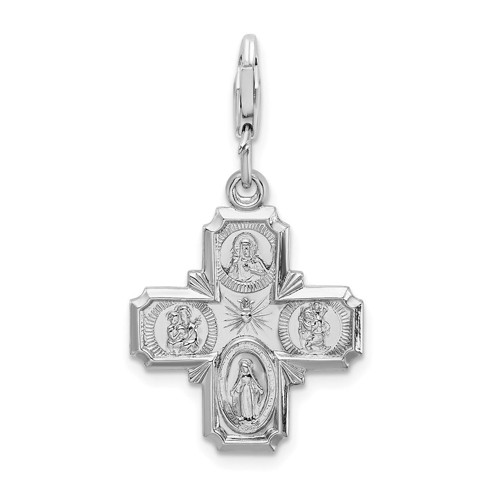 Amore La Vita Sterling Silver Rhodium-plated Polished 4-way Medal Charm with Fancy Lobster Clasp, 41 x 18 mm
