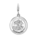 Amore La Vita Sterling Silver Rhodium-plated Polished Saint Michael Medal Charm with Fancy Lobster Clasp, 40 x 18 mm