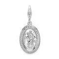 Amore La Vita Sterling Silver Rhodium-plated Polished Saint Christopher Medal Charm with Fancy Lobster Clasp, 41 x 13 mm