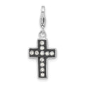 Sterling Silver Crystal & Enamel Cross w/Lobster Clasp Charm, 27.6 x 10.85 mm