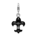 SS RH Black Enameled Fleur de Lis w/Lobster Clasp Charm, 39 x 14 mm