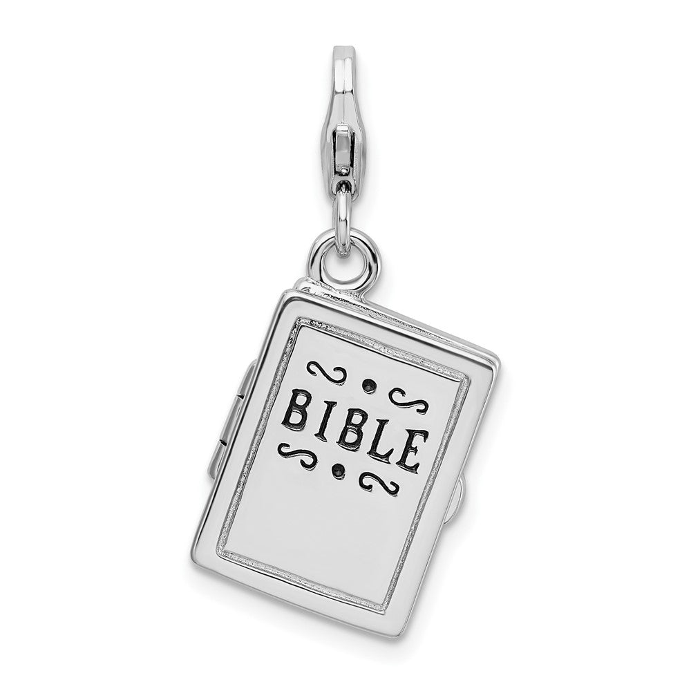 Amore La Vita Sterling Silver Rhodium-plated Polished 3-D Moveable Enameled Bible Charm with Fancy Lobster Clasp, 39 x 13 mm