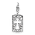Amore La Vita Sterling Silver Rhodium-plated Polished Reversible CZ Cut-out Cross Faith Clip-on Charm with Fancy Lobster Clasp, 36 x 9 mm