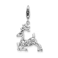 Amore La Vita Sterling Silver 3-D Polished Reindeer Charm with Fancy Lobster Clasp, 42 x 14 mm