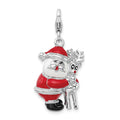 Amore La Vita Sterling Silver Rhodium-plated Polished 3-D Enameled Santa and Reindeer Charm with Fancy Lobster Clasp, 42 x 18 mm