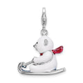 Amore La Vita Sterling Silver Rhodium-plated Polished 3-D Enameled Polar Bear on Sled Charm with Fancy Lobster Clasp, 39 x 19 mm