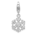 Amore La Vita Sterling Silver Rhodium-plated Polished CZ Snowflake Charm with Fancy Lobster Clasp, 34 x 11 mm