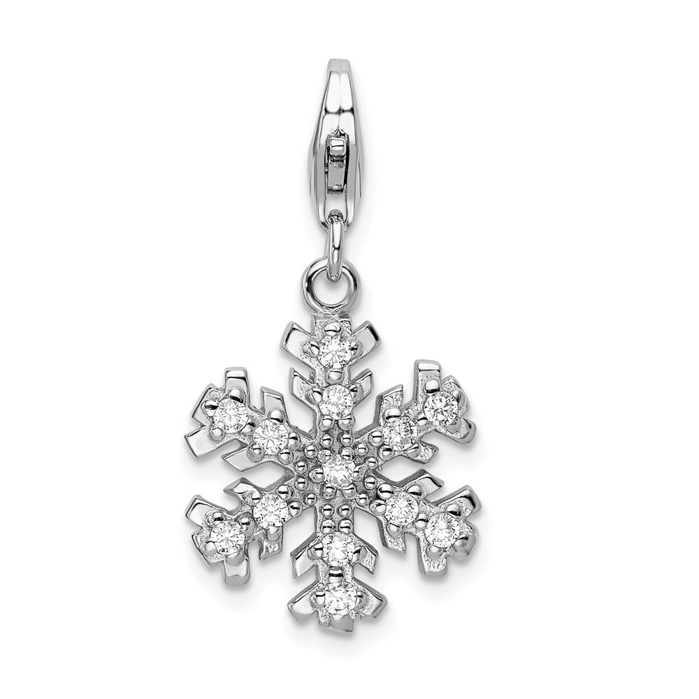 Amore La Vita Sterling Silver Rhodium-plated Polished Glass Stone Snowflake Charm with Fancy Lobster Clasp, 38 x 15 mm