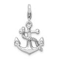 Amore La Vita Sterling Silver Rhodium-plated Polished 3-D Enameled Swarovski Crystal Anchor Charm with Fancy Lobster Clasp, 35 x 16 mm