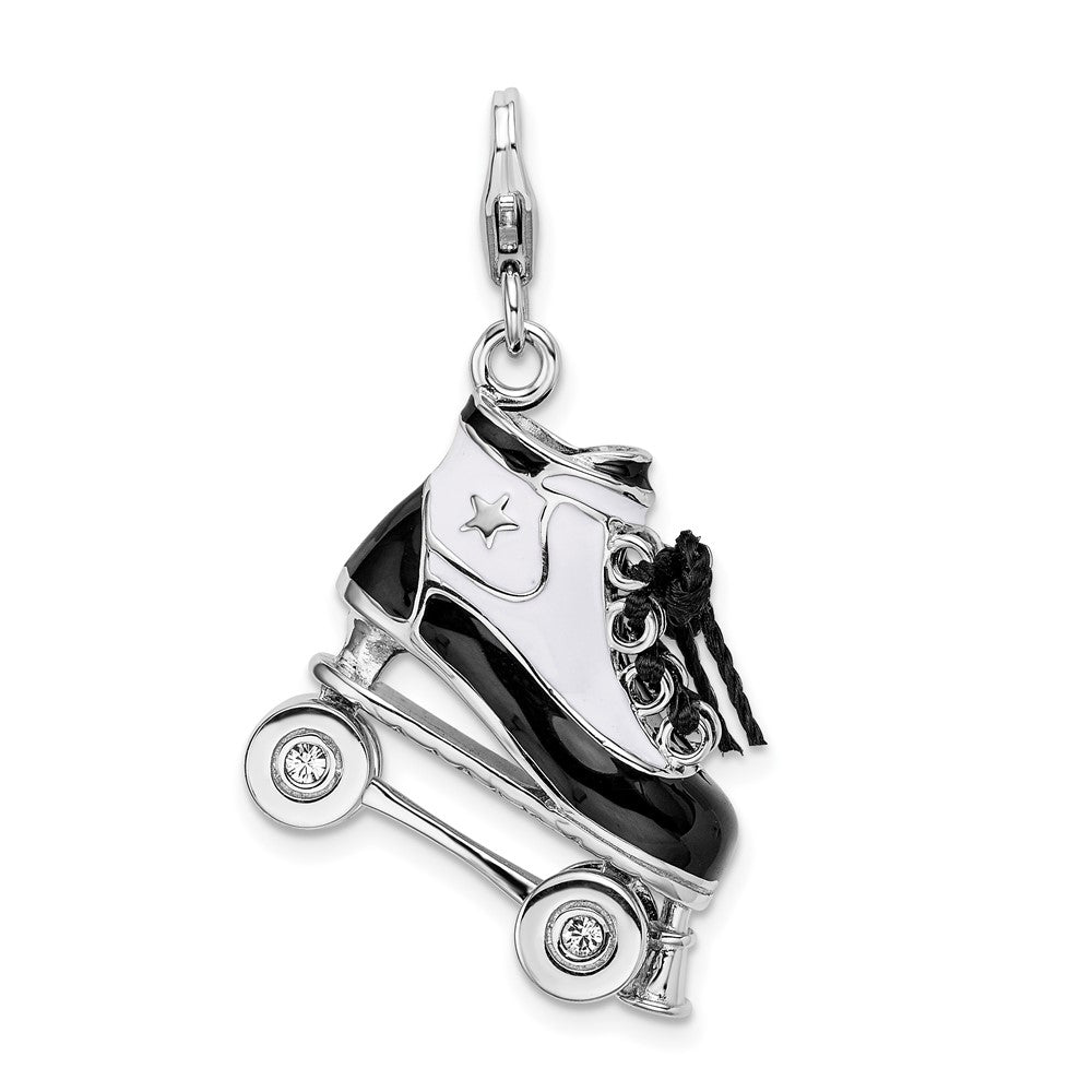 Amore La Vita Sterling Silver Rhodium-plated Polished 3-D Moveable Enameled Roller Skate Charm with Fancy Lobster Clasp, 39 x 22 mm