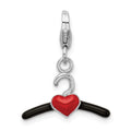 Amore La Vita Sterling Silver Rhodium-plated Polished 3-D Black and Red Enameled Heart Hanger Charm with Fancy Lobster Clasp, 31 x 18 mm