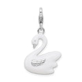 Amore La Vita Sterling Silver Rhodium-plated Polished 3-D Enameled Swan Charm with Fancy Lobster Clasp, 40 x 18 mm