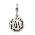 Amore La Vita Sterling Silver Rhodium-plated Polished 3-D CZ Enameled Zebra Hat Charm with Fancy Lobster Clasp, 36 x 15 mm