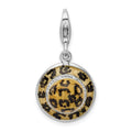 Amore La Vita Sterling Silver Rhodium-plated Polished 3-D CZ Enameled Leopard Hat Charm with Fancy Lobster Clasp, 15 x 15 mm