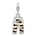 Amore La Vita Sterling Silver Rhodium-plated Polished 3-D CZ Enameled Zebra Pants Charm with Fancy Lobster Clasp, 37 x 10 mm