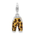 Amore La Vita Sterling Silver Rhodium-plated Polished 3-D CZ Enameled Leopard Pants Charm with Fancy Lobster Clasp, 15 x 10 mm