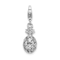 Amore La Vita Sterling Silver Rhodium-plated Polished Pineapple Charm with Fancy Lobster Clasp, 37 x 8 mm