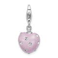 Amore La Vita Sterling Silver Rhodium-plated Polished 3-D Purple Ferido Stellux Crystal Heart Charm with Fancy Lobster Clasp, 32 x 12 mm