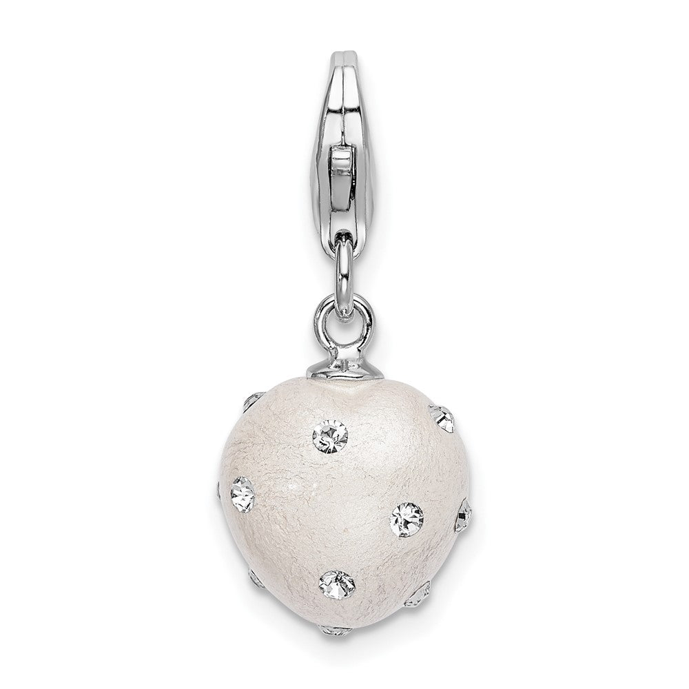 Amore La Vita Sterling Silver Rhodium-plated Polished 3-D White Ferido Stellux Crystal Heart Charm with Fancy Lobster Clasp, 32 x 12 mm