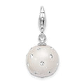 Amore La Vita Sterling Silver Rhodium-plated Polished 3-D White Ferido Stellux Crystal Ball Charm with Fancy Lobster Clasp, 33 x 12 mm
