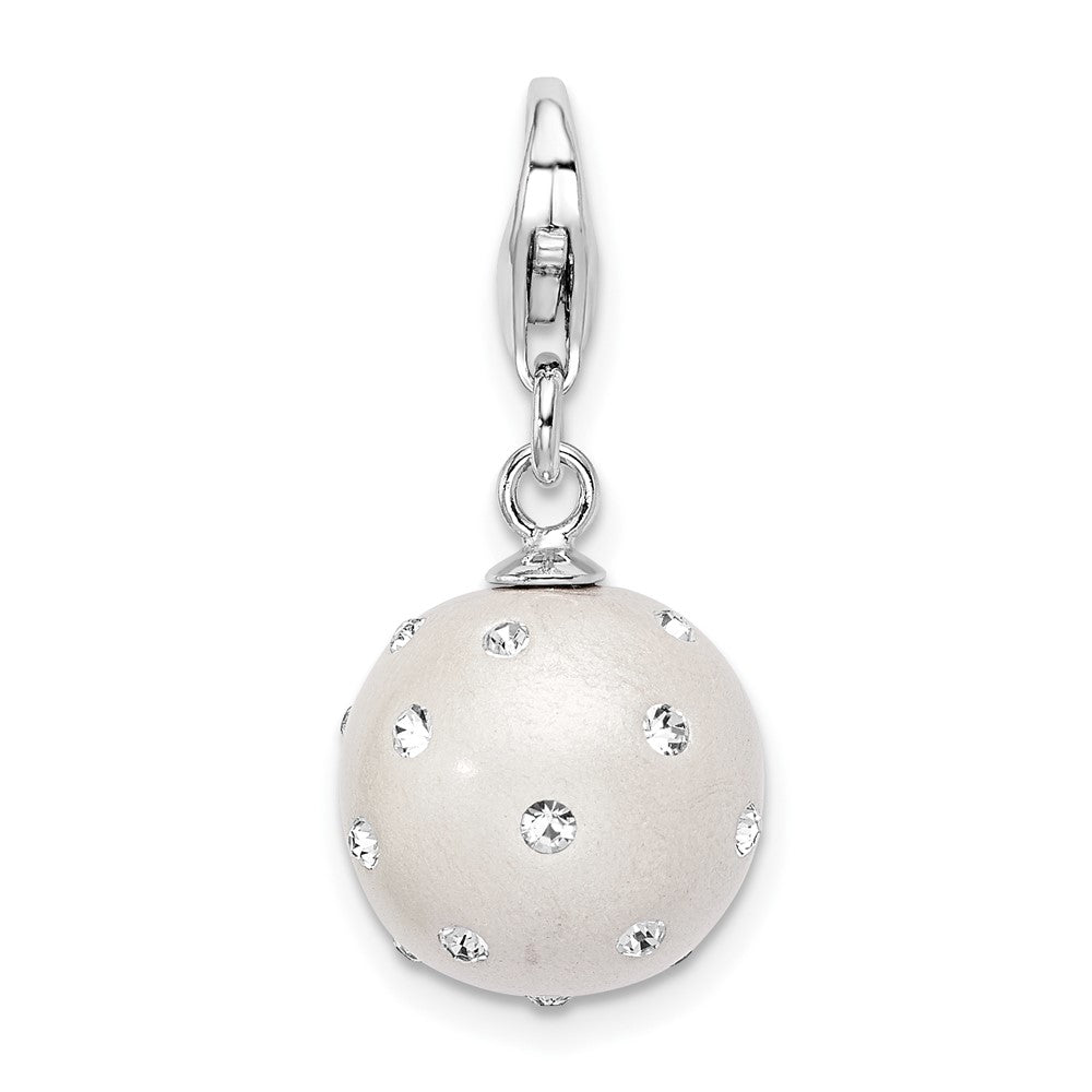Amore La Vita Sterling Silver Rhodium-plated Polished 3-D White Ferido Stellux Crystal Ball Charm with Fancy Lobster Clasp, 33 x 12 mm