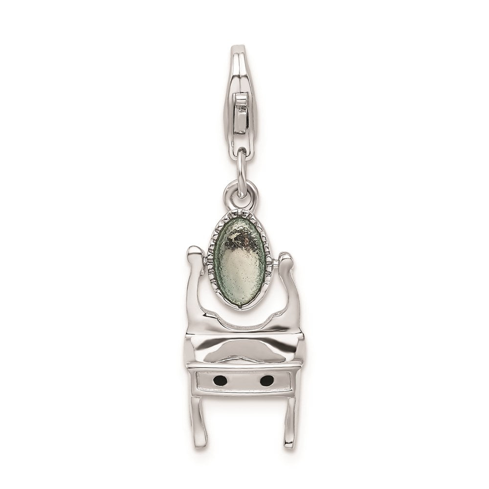 Amore La Vita Sterling Silver Rhodium-plated 3-D Polished Enameled Vanity Charm with Fancy Lobster Clasp, 37 x 9 mm