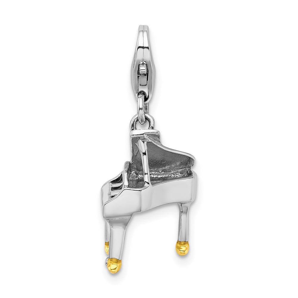Amore La Vita Sterling Silver Rhodium-plated Polished 3-D Enameled Piano Charm with Fancy Lobster Clasp, 37 x 14 mm