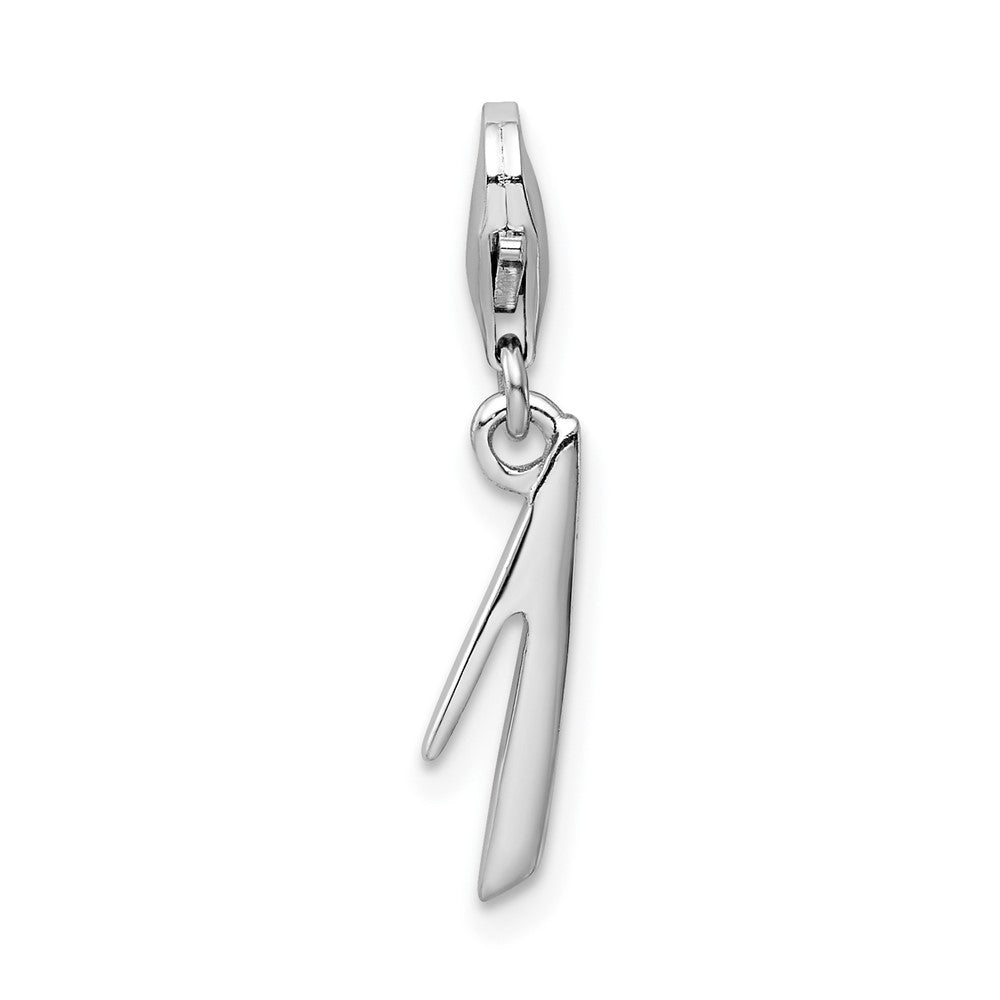 Amore La Vita Sterling Silver Rhodium-plated Polished Number 1 Charm with Fancy Lobster Clasp, 34 x 4 mm