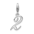 Amore La Vita Sterling Silver Rhodium-plated Polished Number 2 Charm with Fancy Lobster Clasp, 34 x 7 mm