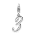 Amore La Vita Sterling Silver Rhodium-plated Polished Number 3 Charm with Fancy Lobster Clasp, 34 x 6 mm