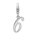 Amore La Vita Sterling Silver Rhodium-plated Polished Number 6 Charm with Fancy Lobster Clasp, 0.5 x 7 mm