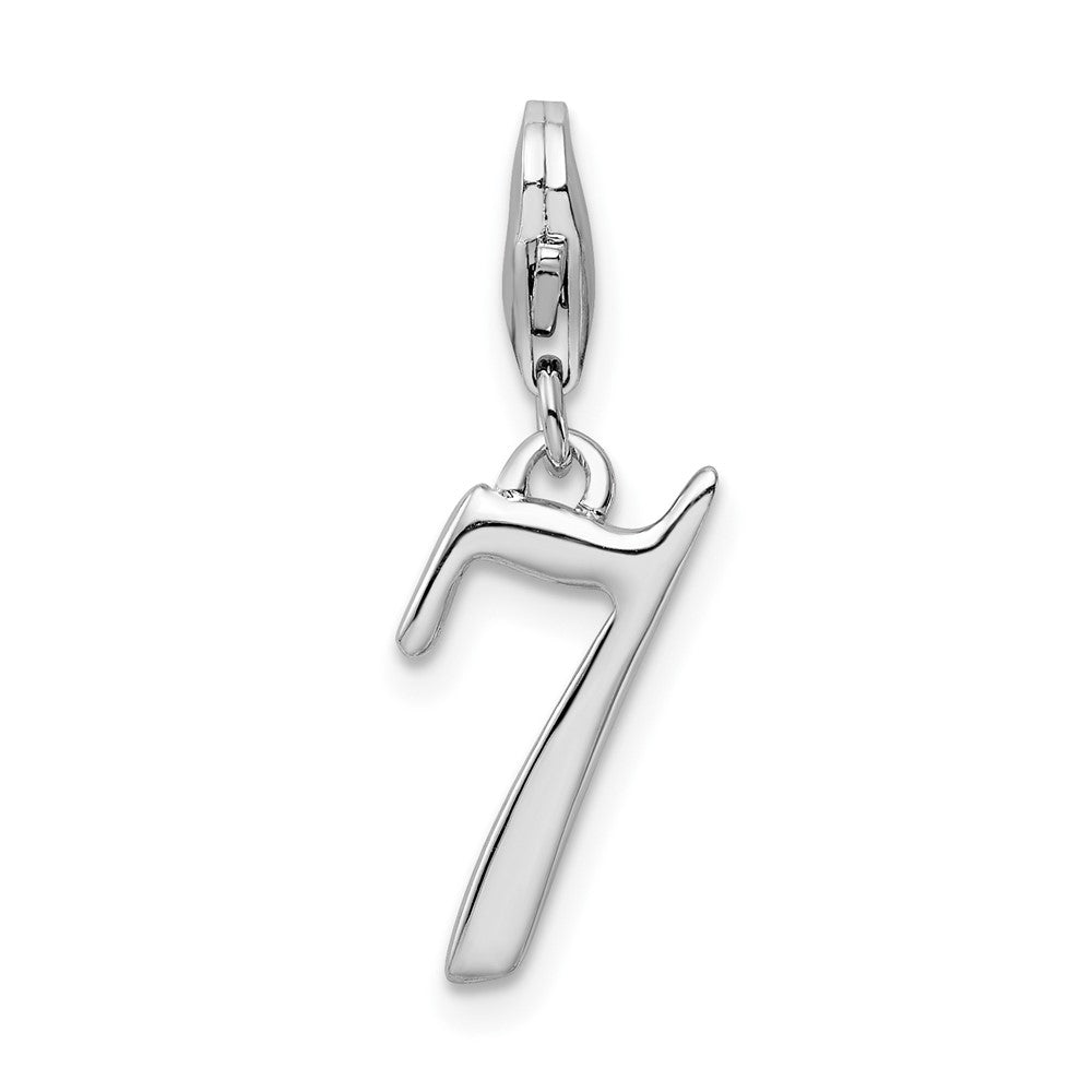 Amore La Vita Sterling Silver Rhodium-plated Polished Number 7 Charm with Fancy Lobster Clasp, 0.5 x 6 mm