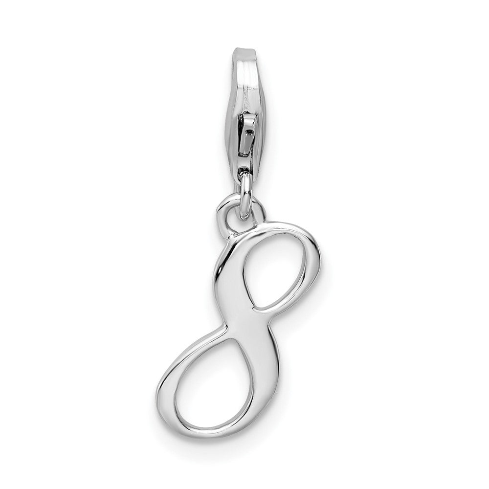 Amore La Vita Sterling Silver Rhodium-plated Polished Number 8 Charm with Fancy Lobster Clasp, 0.5 x 6 mm