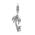 Amore La Vita Sterling Silver Rhodium-plated Polished 3-D Antiqued Palm Tree Charm with Fancy Lobster Clasp, 32 x 11 mm