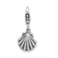 Amore La Vita Sterling Silver Rhodium-plated Polished Antiqued Clam Shell Charm with Fancy Lobster Clasp, 29 x 9 mm