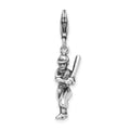 Amore La Vita Sterling Silver Rhodium-plated Polished 3-D Antiqued Baseball Player Charm with Fancy Lobster Clasp, 41 x 11 mm