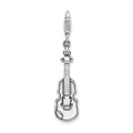 Amore La Vita Sterling Silver Rhodium-plated Polished 3-D Antiqued Violin Charm with Fancy Lobster Clasp, 46 x 9 mm