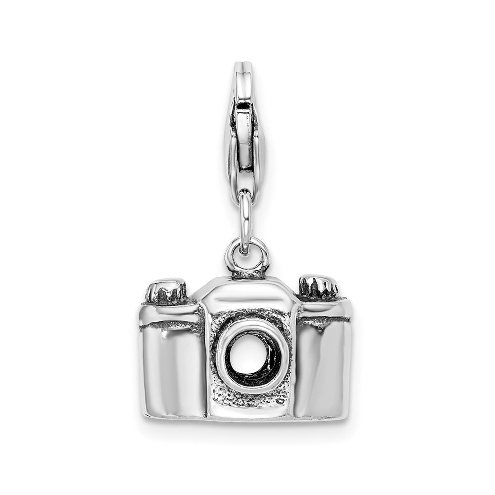 Amore La Vita Sterling Silver Rhodium-plated Polished 3-D Antiqued Camera Charm with Fancy Lobster Clasp, 30 x 14 mm