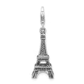 Amore La Vita Sterling Silver Rhodium-plated Polished 3-D Antiqued Eiffel Tower Charm with Fancy Lobster Clasp, 43 x 10 mm