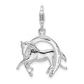 Amore La Vita Sterling Silver Rhodium-plated Polished 3-D Horse in Horseshoe Charm with Fancy Lobster Clasp, 33 x 23 mm