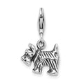 Amore La Vita Sterling Silver Rhodium-plated Polished 3-D Antiqued Scottie Dog Charm with Fancy Lobster Clasp, 29 x 14 mm