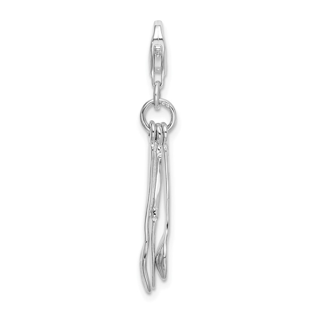 Amore La Vita Sterling Silver Rhodium-plated Polished 3-D Cutlery Charm with Fancy Lobster Clasp, 44 x 6 mm