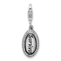 Amore La Vita Sterling Silver Rhodium-plated Polished Antiqued SURVIVOR Charm with Fancy Lobster Clasp, 35 x 9 mm