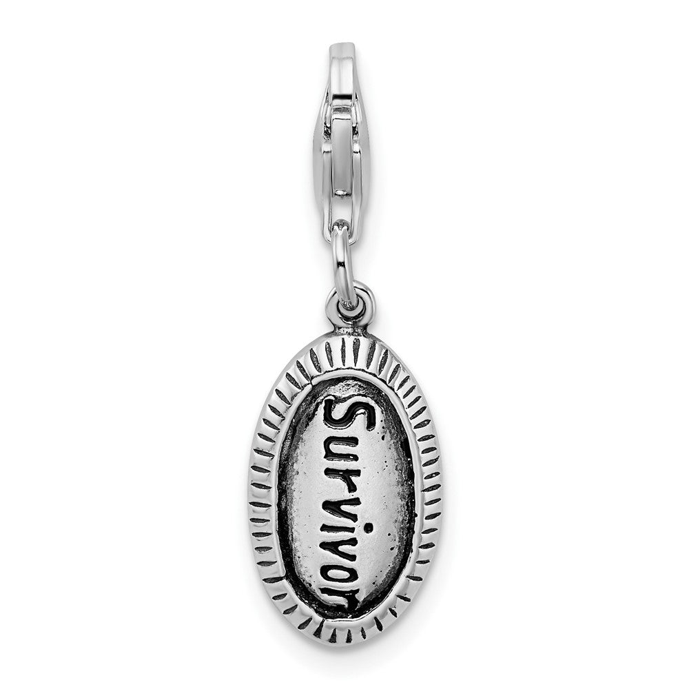 Amore La Vita Sterling Silver Rhodium-plated Polished Antiqued SURVIVOR Charm with Fancy Lobster Clasp, 35 x 9 mm