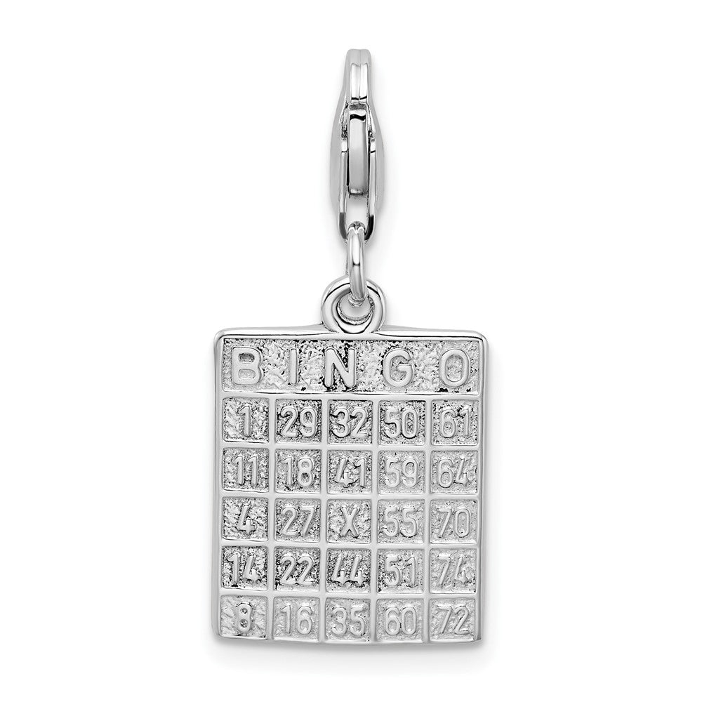 Amore La Vita Sterling Silver Rhodium-plated Polished Bingo Card Charm with Fancy Lobster Clasp, 36 x 13 mm