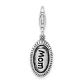 Amore La Vita Sterling Silver Rhodium-plated Polished Antiqued MOM Charm with Fancy Lobster Clasp, 35 x 9 mm